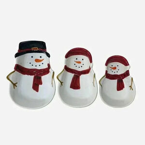 St. Nicholas Square Yuletide Snowman Nesting Serving Bowls Dishes Set Of 3